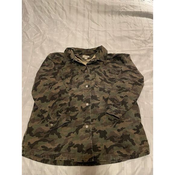 Charlie Paige Faded Camouflage Jacket Sz Large Lg Utility Coat Snap Up - Picture 2 of 16
